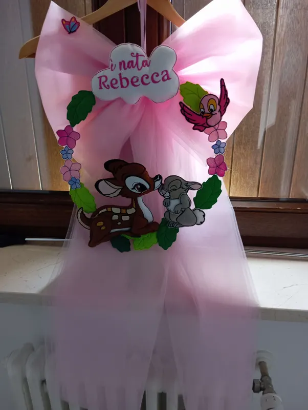 Fiocco nascita rosa con Bambi